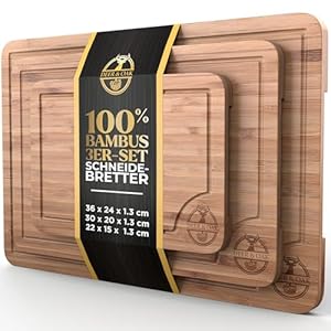 Deer & Oak Schneidebrett Holz Set 3-teiliges Vorgeölt Bambus Schneidebrett mit Griff & Saftrille, Küchenbrett, Schneidebretter Holz, Schneidbrett, Holzbrett Küche