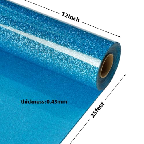Image of guangyintong Glitter Heat Transfer Vinyl, 12 inch x 25ft Sky Blue Iron on Vinyl