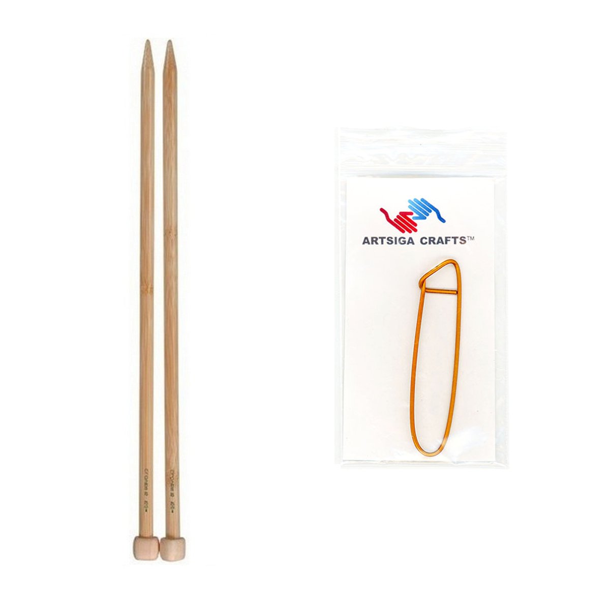 CloverNeedlecraft Takumi Bamboo Single Point Knitting Needles 13 inch Size 8/5mm Bundle with 1 Artsiga Crafts Stitch Holder 3012 08