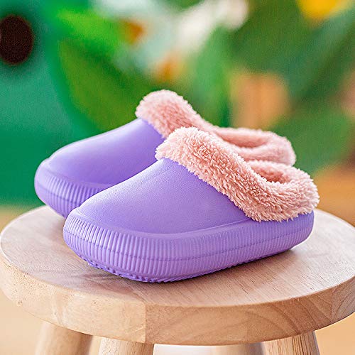 Smajong Toddler Boys Girls Fur Lined Clog Winter Slippers Slip On Garden Shoes Warm House Shoes Non-Slip Indoor Outdoor Mules Purple #TOP5