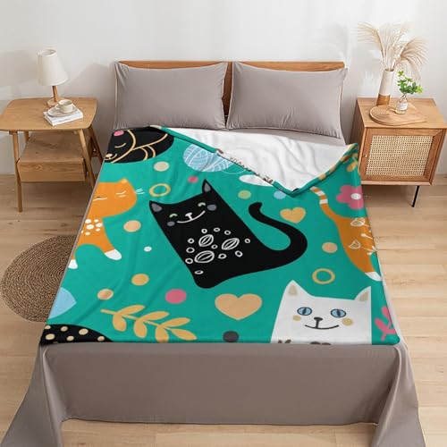 Couverture polaire chaton noir vert jeté de lit salon chic - 6