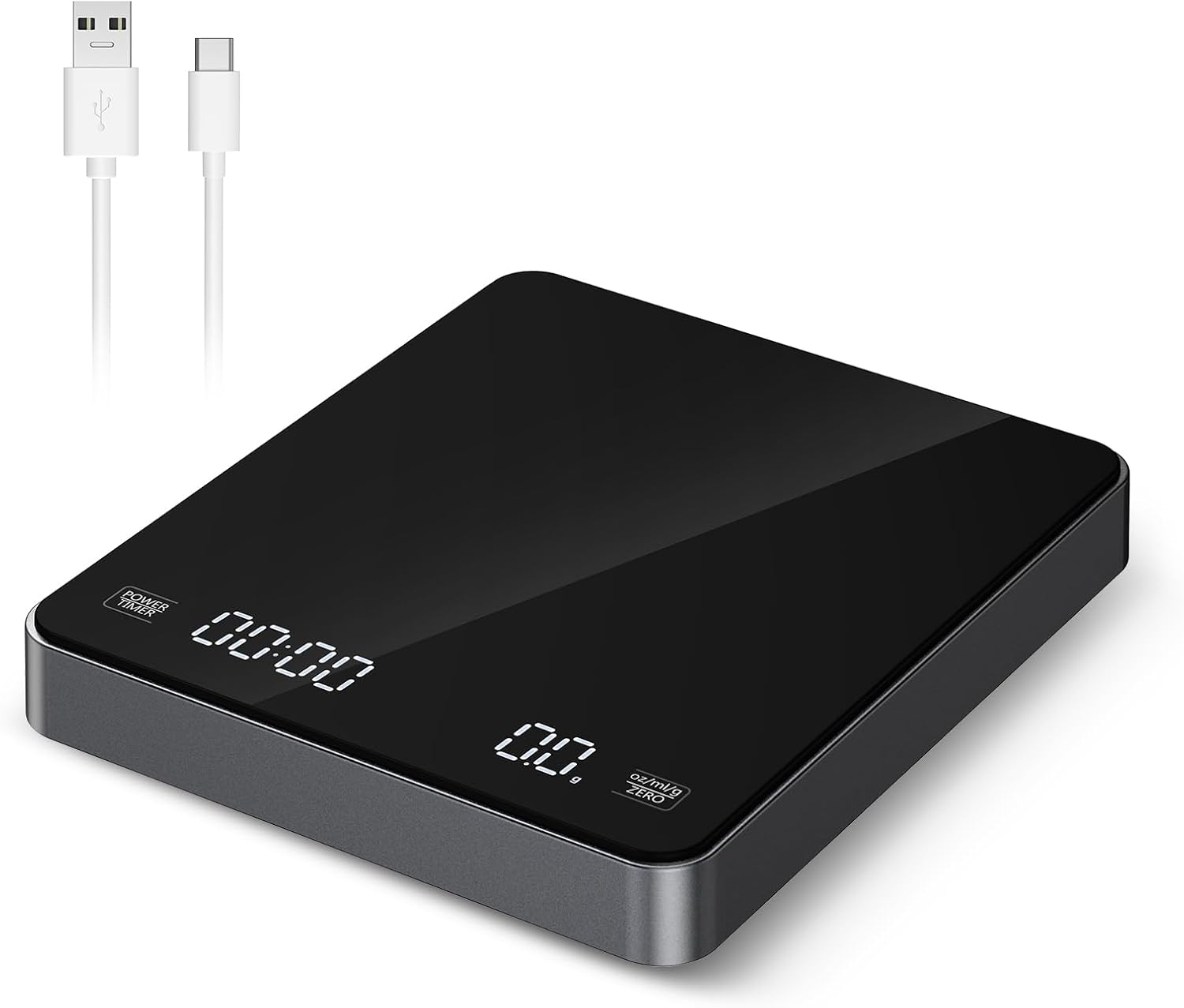 AMIR Digital Coffee Scale with Timer, Rechargeable Drip Espresso Scale 3kg/0.1g High Precision, Kitchen Scale with 3 Units, Tare, Auto Off, g/oz/ml, Black