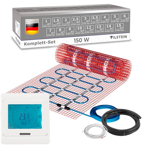 VILSTEIN® Elektrische Fußbodenheizung [150W/m²] - Bodenheizung Elektrisch geeignet für Laminat, Fliesen & mehr - Elektro Fussbodenheizung - Elektrische Heizmatte Fußboden - (4x0.5m - 2qm)