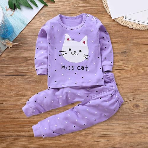 Baby Girls Cotton 𝐏ajamas 𝐒nug Fit 𝐏a𝐣ama Set Long Sleeve Crewneck Tops + Long Pants Sl𝐞epwear Cute Cat 𝗟oungewear3