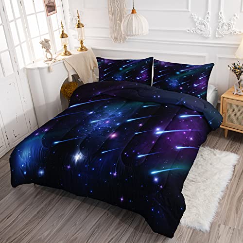 Bsntho Galaxy Comforter For Girls Queen Size,Meteor Shower Kids Comforter Set,3Pcs Bedding Set Printed Comforter With 2 Pillowcases,Soft And Breathable,For All Seasons #TOP1
