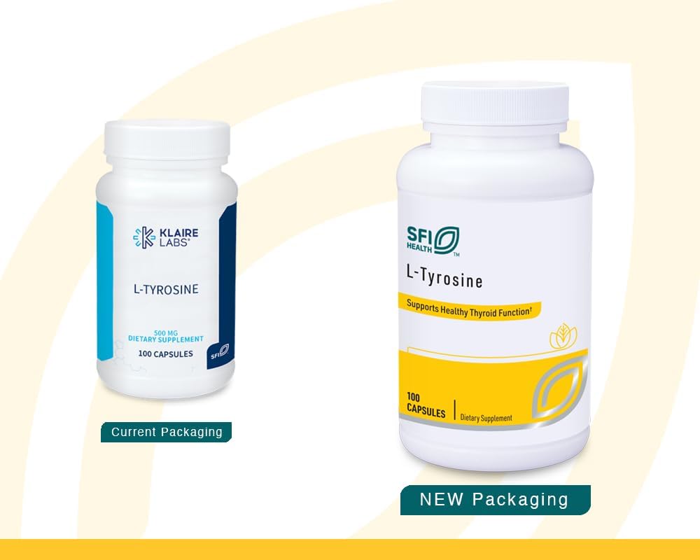 Klaire Labs SFI Health L-Tyrosine - 500 Milligrams Hypoallergenic & Free Form Amino Acid Dopamine Precursor, Supports Healthy Stress Response (100 Capsules)