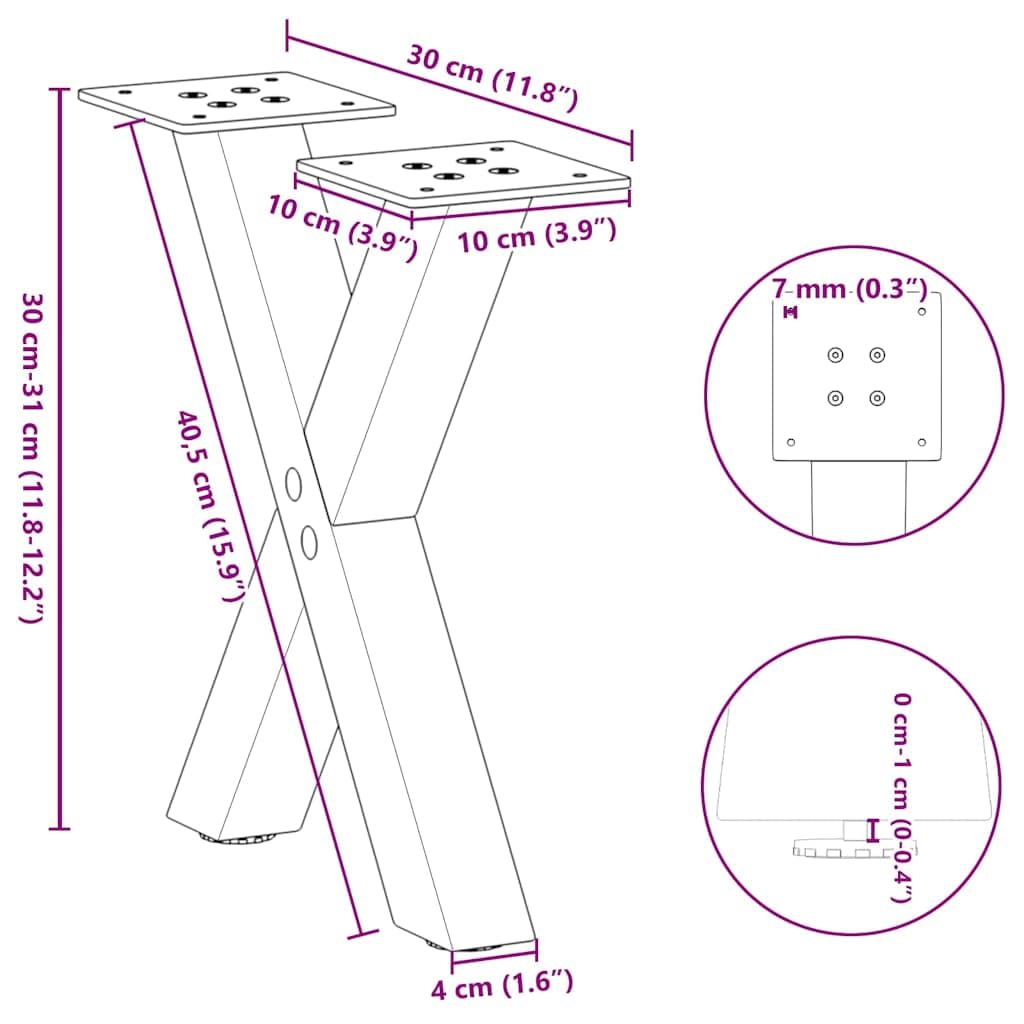 Couchtischbeine X-Form 2 Stück Naturstahl 30x(30-31) cm für DIY Möbel Bau, stabile Metallbeine mit verstellbaren Nivellierfüßen für Couchtisch, Esstisch oder Beistelltisch, robust und modern