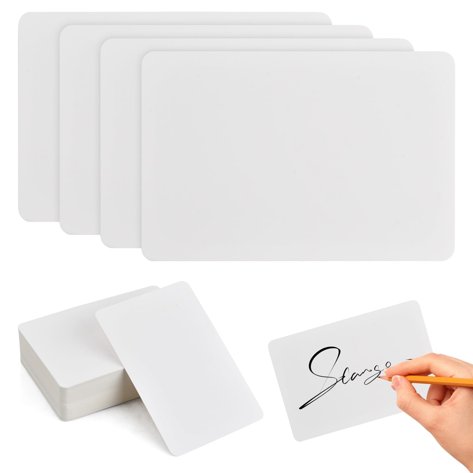 Carte Di Carta Kraft Bianche - 100 Fogli 10x15 Cm, Per Flashcards, Biglietti E Appunti, Angoli Arrotondati - Foto 4