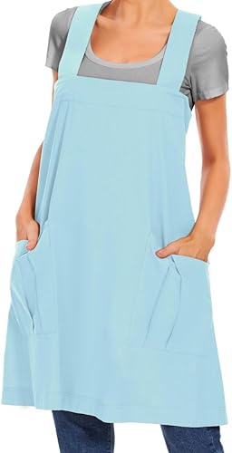 Delantal de algodón con espalda cruzada para mujer, vestido casual con bolsillos grandes, delantal cuadrado suelto para hornear, cocinar, jardinería