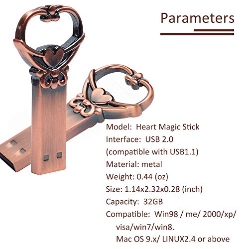 Image of 32GB USB Drive Love Shaped 2.0 Key Flash Drive, Metal Zip Drive Retro Gift for Family,Kids,Friends,Students Thumb Drive, Jump Drive