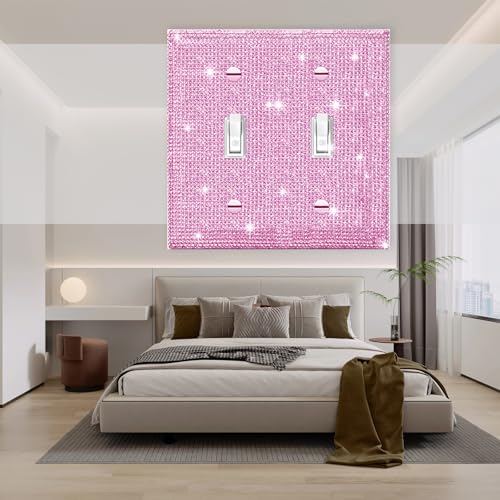 Image of Shiny Pink Rhinestones Wall Plate Cover Double Toggle Light Switch Cover Pink Rhinestones Outlet Covers Wall Plate 2 Gang Decorative