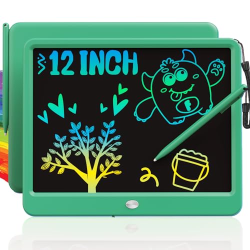 Image of TEKFUN 12 Inch LCD Writing Tablet for Kids, Coloring Drawing Pad, Mess Free Doodle Board, Airplane Travel Toys for Boys and Toddlers, Road Trip Essentials, Gifts for 3-8 Year Old Girls(DarkGreen)