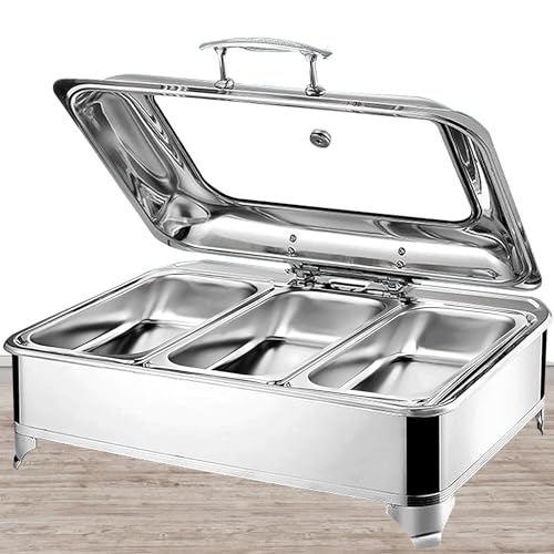 Chafing Dish Elektrisch Speisenwärmer für Partys und Buffets, Elektrisch Warmhaltebehälter Essen mit Klarglasabdeckung, Buffetwärmer - Einstellbare Temperatur (0-85℃)(Size:GN1/3)