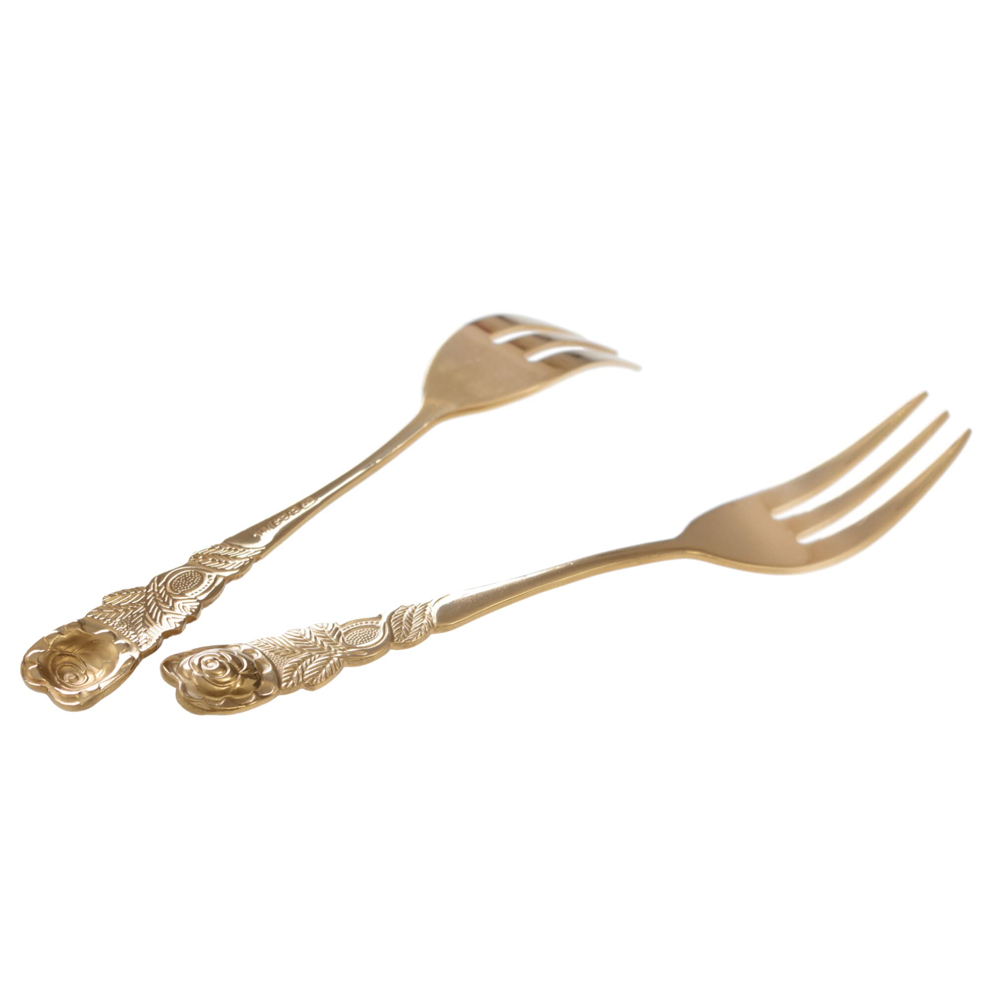 Image secondaire de Lot de 6 fourchettes à gâteau dorées avec décor rose - GRÄWE