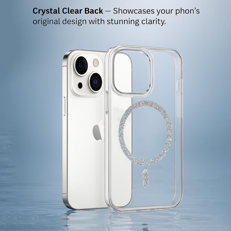 Image of AIBEX Back Cover Case Compatible with iPhone 14 | Glitter Ring Cute Shiny Colorful Bling Case (Compatible with Magsafe) | Transparent PC+TPU Glossy Shiny Cover for Girls & Women - Silver