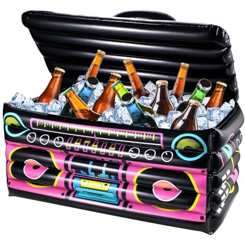 YOTNUS Inflatable Cooler for Parties, Radio Designed Style Inflatable Boom Box, Inflatable Drink Cooler for Parties, Blow up Party Cooler for 80s90s Party Decorations (Black Pink), 1 Pack