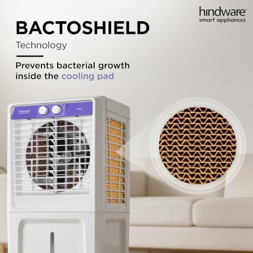 Image of Hindware Smart Appliances Xeno 58L Personal Air cooler | Fan Based | 13 Inc. Fan Blade and Ice Chamber | White & Lavender