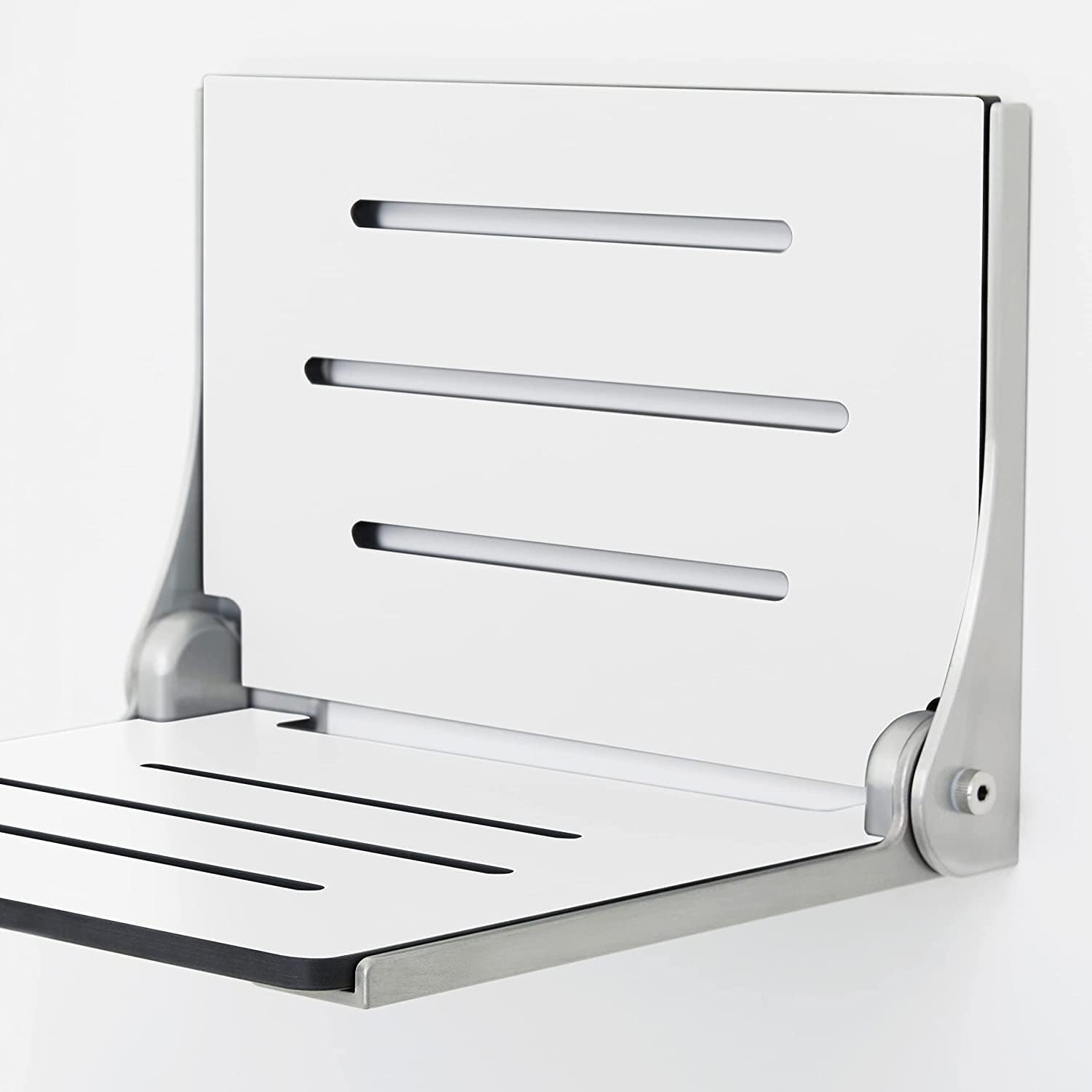 Seachrome Fotelik prysznicowy z funkcją lift-Assist, siedzisko w stylu jarzma, wyściełany blat Naugahyde, uchwyt ścienny, 45 x 40 cm, białe