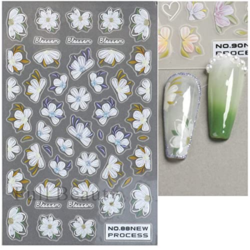 6 Sheets Flower Nail Art Stickers White Floral Nail Stickers 3D Self Adhesive Colorful Butterfly Nail Decals Colorful Flowers Daisy Nail Stickers Supplies For Women Nail Diy Nail Art Design Accessories Manicure Decoration #TOP5