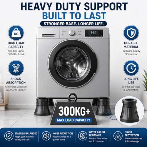 Image of Pack of 4 Anti-Vibration Pads for Washing Machine | Heavy Duty Shock Absorbing & Noise Reduction Rubber Pad for Front & Top Load Washer, Dryer & Refrigerator (Extra Large)