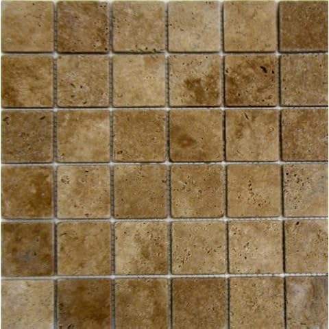 2x2 Noche Noce Tumbled Travertine Mosaics Meshed on 12" X 12" Sheet for Backsplash, Shower Walls, Bathroom Floors Cover