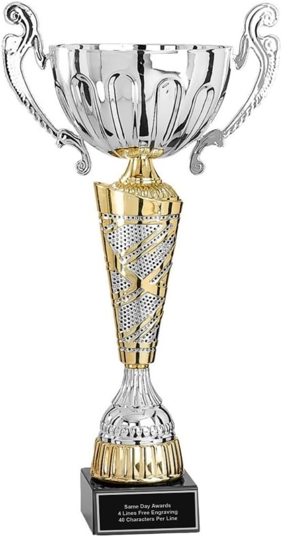 Sparkling Silver and Gold Trophy Cup  European Inspired Championship Award with Marble Base, Custom Engraved, Prestigious Recognition for Sports Leagues, Corporate Awards, Tournaments
