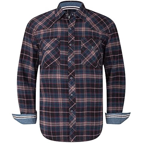 Men's Western Snap Casual Shirt Two Pocket Long Sleeve Flannel Shirt (Blublk,2X) Cover