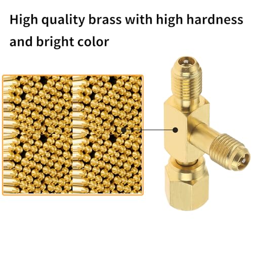 Image of Quick Coupler Access Tee, 1 /4 In Valves Core Tee Adapter with Swivel Connector, 1 /4 inch F. Flare w /Depressor Tip x 1 /4 inch M. Flare Access for Gauge Deep Vacuum Pump Manifold