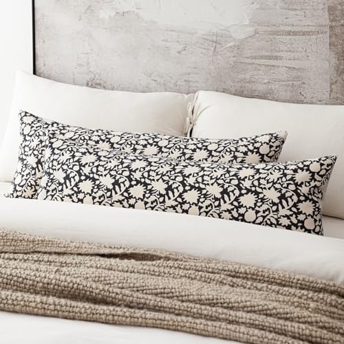 Image of Foindtower Set of 1 Decorative Long Body Lumbar Throw Pillow Covers Accent Farmhouse Cushion Covers Neutral Vintage Pillowcase for Couch Sofa Bedroom Living Room Home Decor14x36 Inch,Black