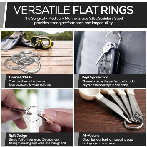 Image of Crest Heavy Duty 316L Stainless Steel Split Key Rings, 1.18 inch 30mm, 100 Pack