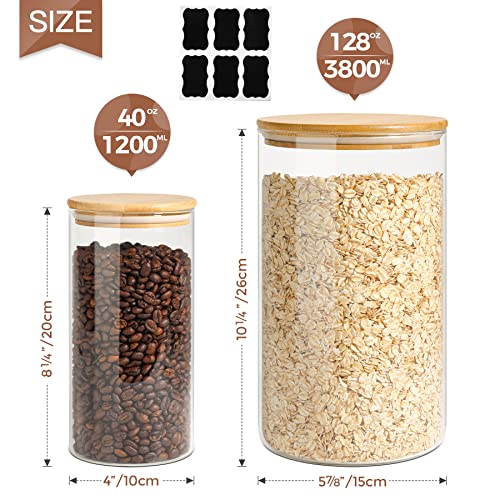 Comsaf Glass Food Storage Containers With Bamboo Lid ( 1 Gallon / 40 Oz), Glass Jar With Airtight Lid Clear Glass Food Canister Set Of 2 For Dry Food Like Rice, Sugar, Flour, Pasta, Cereal, Beans, Nuts #TOP5
