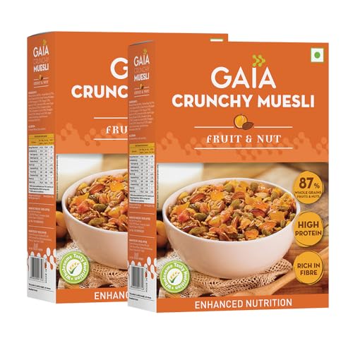 Image of GAIA Crunchy Muesli Fruit and Nut, High Fiber, Source of Protein,Source of Iron,No Trans Fat,Zero Cholesterol,Ideal Breakfast Choice 400 gm (Pack of 2)