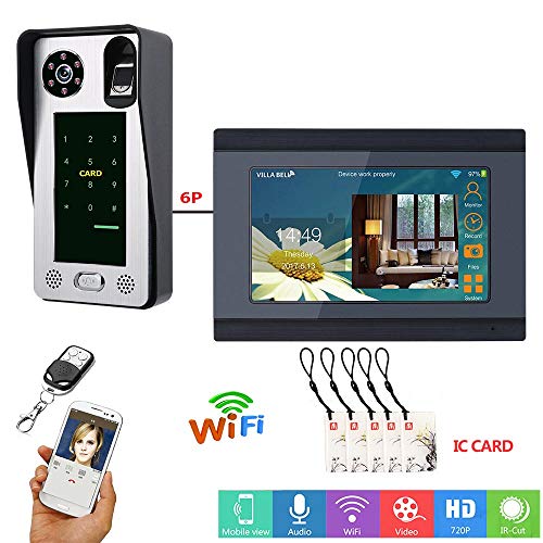 APP Fernbedienung Fingerabdruck Passwort 7 Zoll LCD WiFi Wireless Video-Türsprechanlage Türklingel Kamera Intercom KIT + IC-Karte