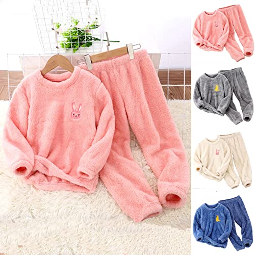 Toddler Boys Girls Fleece Pajama Set Winter Warm Plush Tops+Pants Outfits Sleepwear Soft Comfy 2 Piece Loungewear Child PJS3