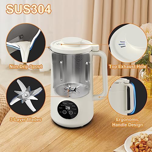 Mooye 35oz Automatic Nut Milk Maker with 10 Blades - Homemade Almond, Oat, Soy Milk Machine - Auto-Operation, 12 Hours Timer, Easy Cleaning - Dairy-Free Beverages