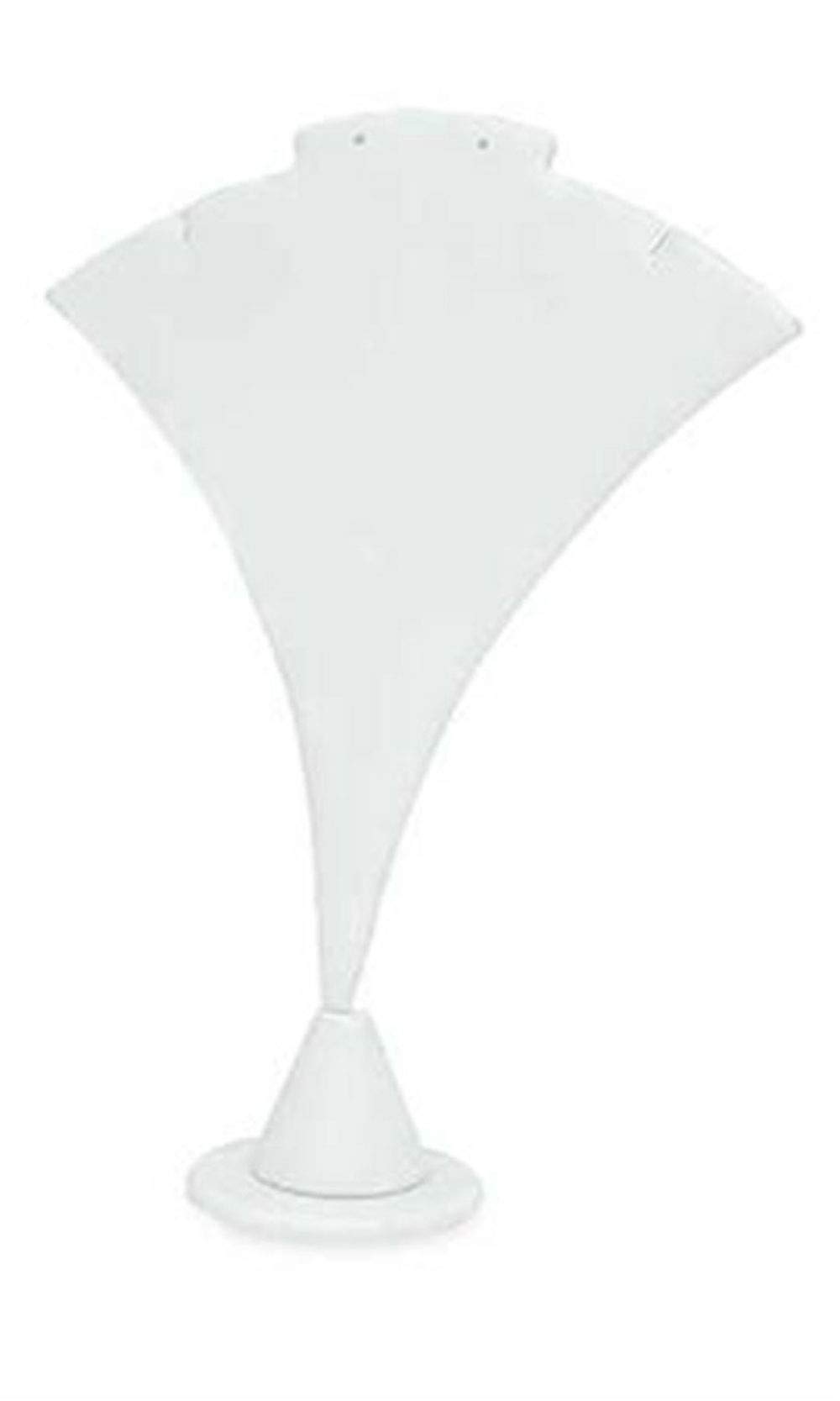 SSWBasics White Faux Leather Earring and Necklace Display Stand - 7 ½ inch Fan-Shaped- Jewelry Display - Sleek Necklace Display Stand for Retail - Professional Necklace Display for Selling - Earring