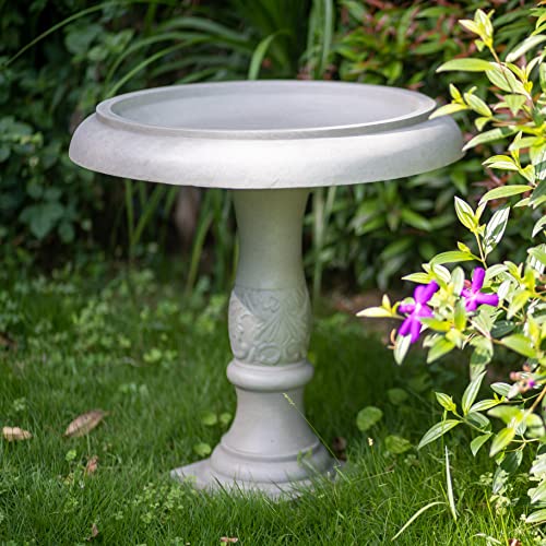 Kante Rc01098A-C80091 Lightweight Traditional Flower Diamond Pattern Birdbath, 24.5 Inch Tall, Weathered Concrete #TOP5