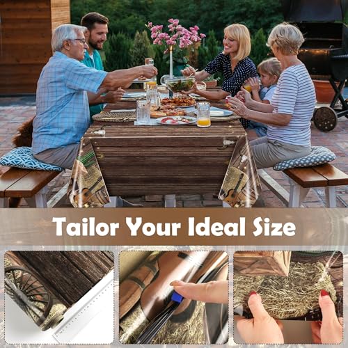 Image of Kochorie 54 Inch X 100 Feet Western Party Tablecloth Roll, Disposable Western Cowboy Table Cover, Cowboy Theme Plastic Tablecloth Wild West Wooden House Barn Door Table Cover for Baby Shower Birthday