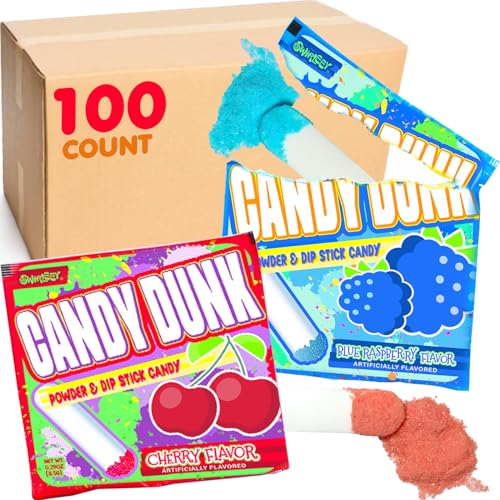 Yum Dip Candy - 100 Count - Halloween Dipping Candy for Kids - Raspberry & Cherry Flavor - Powder Dip Stick Treat - Fun Interactive Favors for Birthdays, Pinatas
