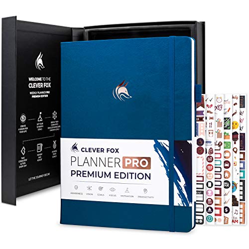 Clever Fox Planner Pro Premium Edition â€“ Luxurious Weekly & Monthly Planner + Budget Planner Organizer for Productivity & Reaching Goals, Undated, A4 Hardcover, Keepsake Box, Lasts 1 Year, Mystic Blue