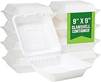 Vista 1 de Contenedores biodegradables para llevar de 9 pulgadas, paquete de 100, cajas compostables para llevar con tapa con bisagras integrada