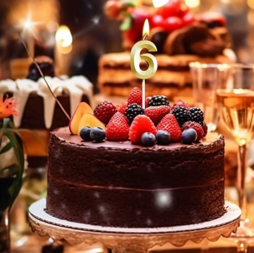 Image of Number Candles 3 inch for Birthday Parties, Wedding Anniversary Cake Decoration Gold (Numerical No 6)