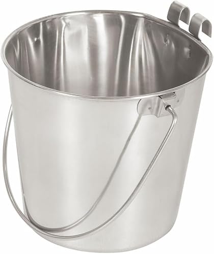 9 Quart Stainless Steel Bucket with Dual Hook | Perfectly Fits on Kennels, Cages and Critter Crates | Heavy Duty Bucket for Pets Cleaning & Food Prep - Flat Sided Pail