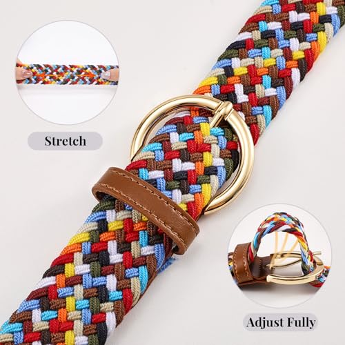 Image of JASGOOD Women Men Braided Woven Elastic Stretch Waist Belt Golf Canvas Fabric Casual Belt for Jeans Pants