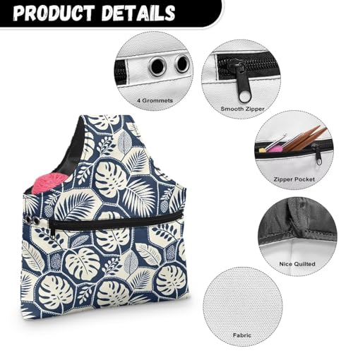 Image of ZUXONGSY Monstera Leaf Yarn Bags for Knitting Tropical Leave Yarn Tote Bag for Women Floral Portable Knitting Project HanbBag for Crochet Hooks