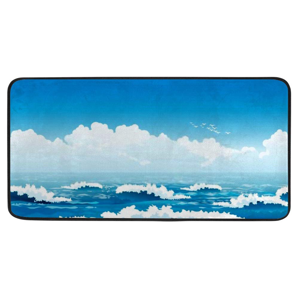 Tapis de cuisine vagues de mer anti-glisse protection sol polyester