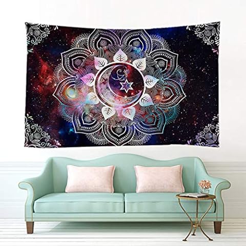 Bulckrew Lotus Flower Mandala Tapestry Psychedelic Celestial Bohemian Stars Planet Galaxy Boho Hippie Tapestry Wall Hanging Cover