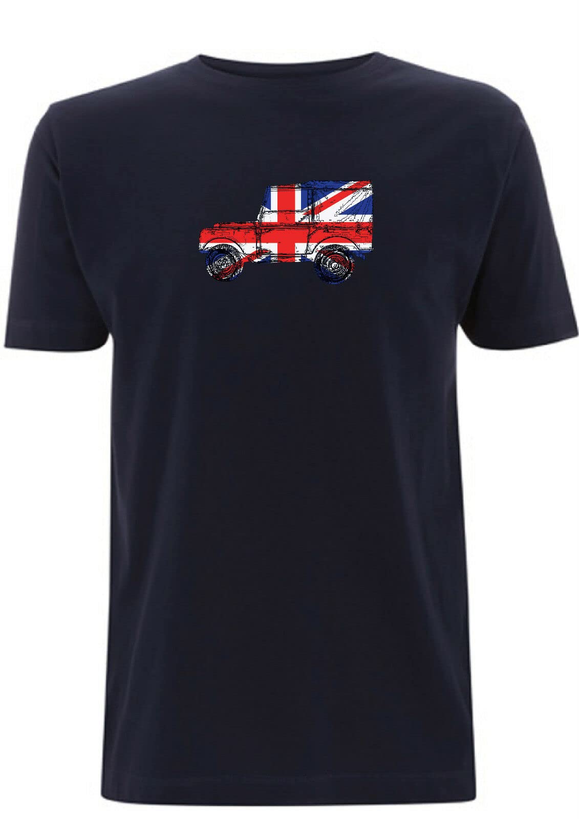 Landrover Series 1 Men's T-Shirt Union Jack Best of British Off Road Defender (Large, Navy)