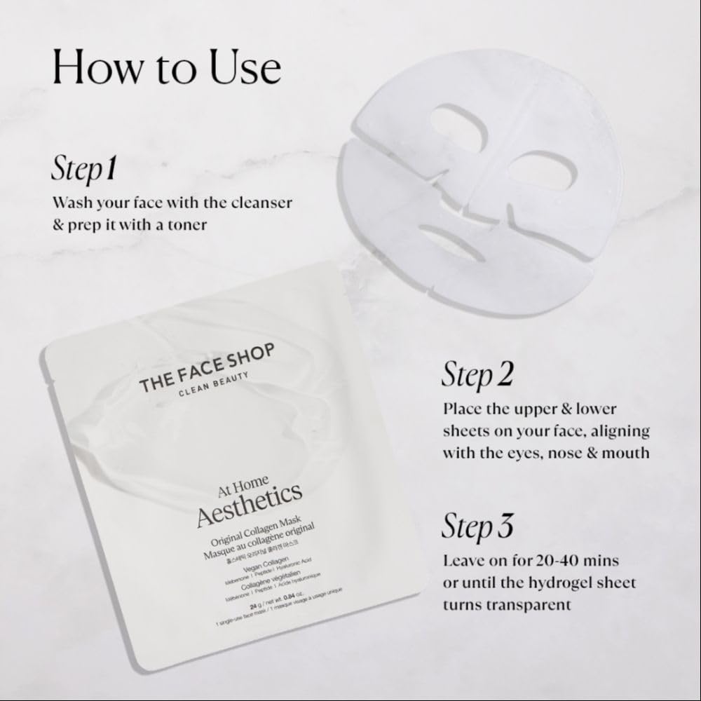 The Face Shop Vegan Collagen Face Mask with Peptides, Hyaluronic Acid & Idebenone Korean Skincare for Firm, Elastic & Glass Skin | Deep Moisturizing & Anti-Aging Sheet Mask (Pack of 1) 4