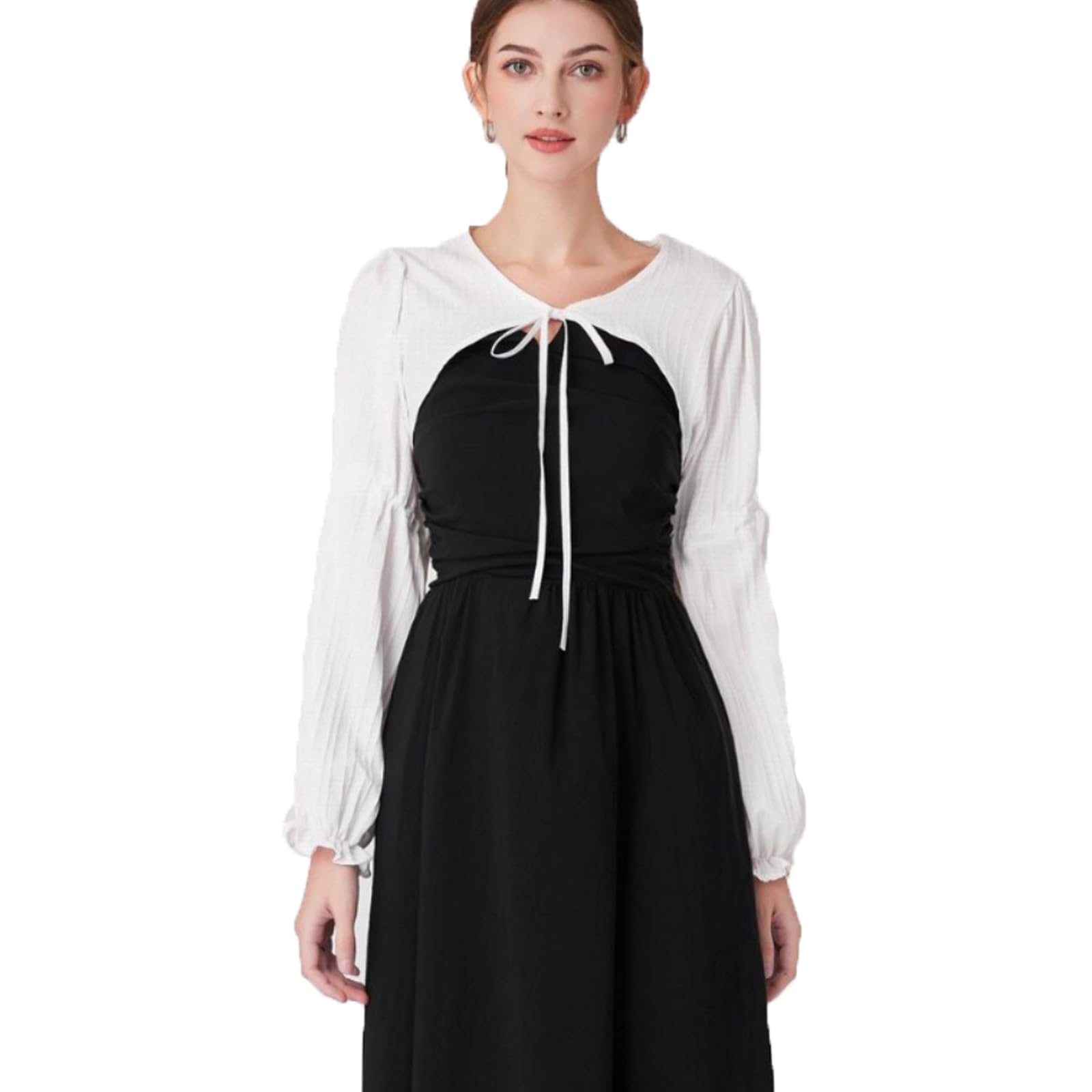 DNLKWGO Elegant Sheer Shrug Bolero Long Sleeve Crop Top False Collar Blouse Detachable Collar Tank Top for Women